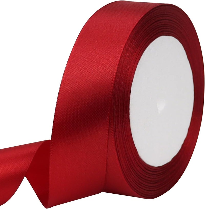 Riunbb Deep red Solid Satin Ribbon 1 Inch 25 Yards Solid Polyester Fabric Ribbon for Gift Wrapping Wedding Christmas Baby Shower Birthday Party Decoration Handmade Immortal Flower Craft - Image 1